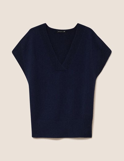 Pull col v bleu marine femme