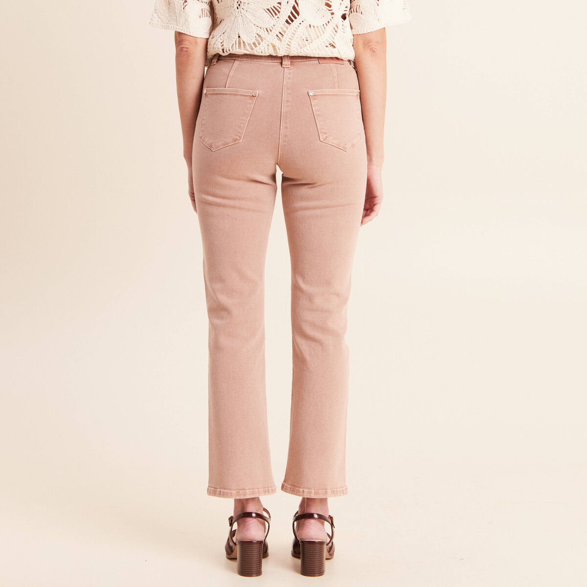 Jean bootcut taille haute marron clair femme