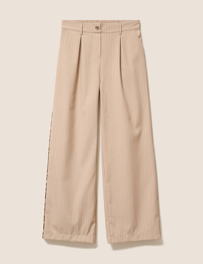 Pantalon taille haute beige femme