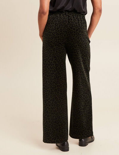 Pantalon large velours vert foncé femme