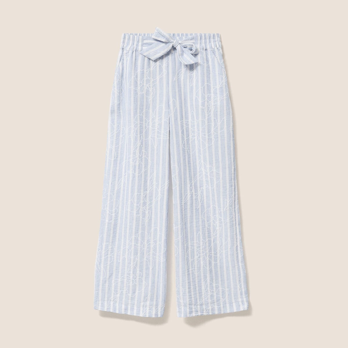 Pantalon large taille haute bleu femme