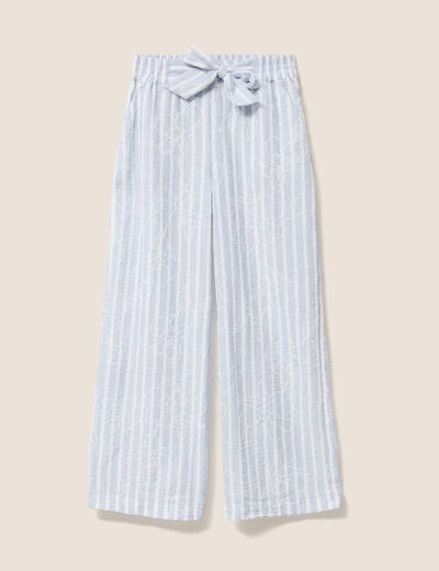 Pantalon large taille haute bleu femme