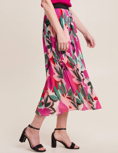 Jupe longue droite plissée multicolore femme