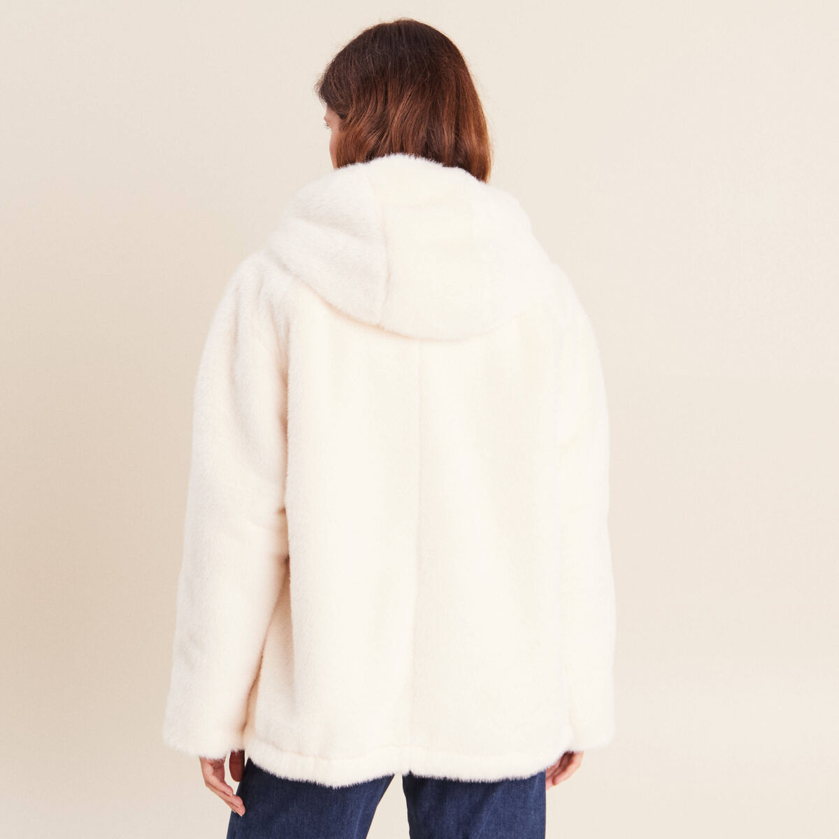 Parka r&eacute;versible courte &agrave; capuche ivoire femme