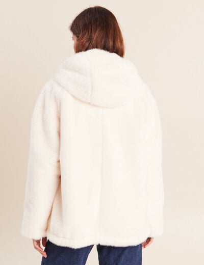 Parka r&eacute;versible courte &agrave; capuche ivoire femme