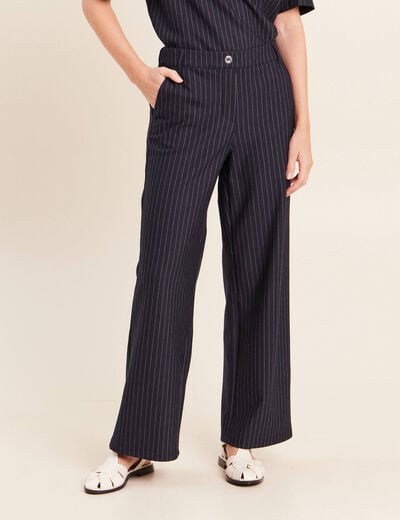 Pantalon large 7/8&egrave;me bleu femme