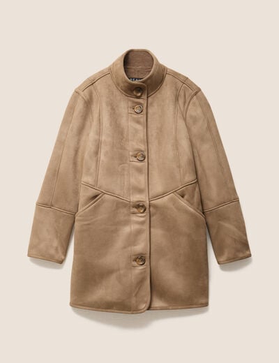 Manteau col montant sable femme