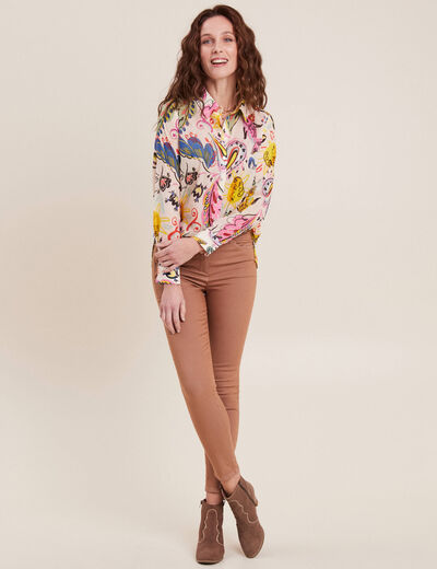 Pantalon léger taille haute 7/8ème marron femme