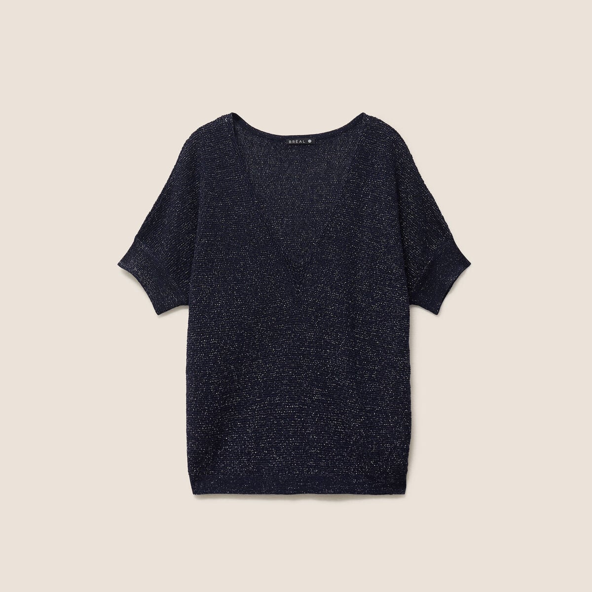 Pull col v bleu marine femme