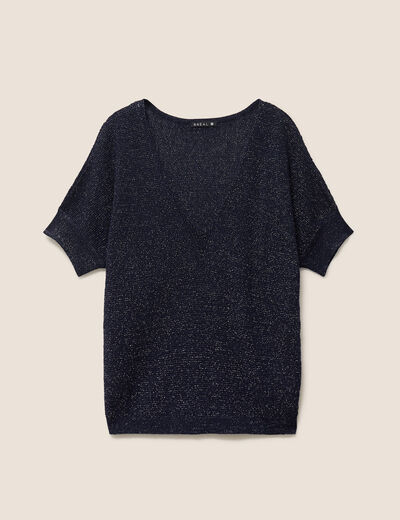 Pull col v bleu marine femme