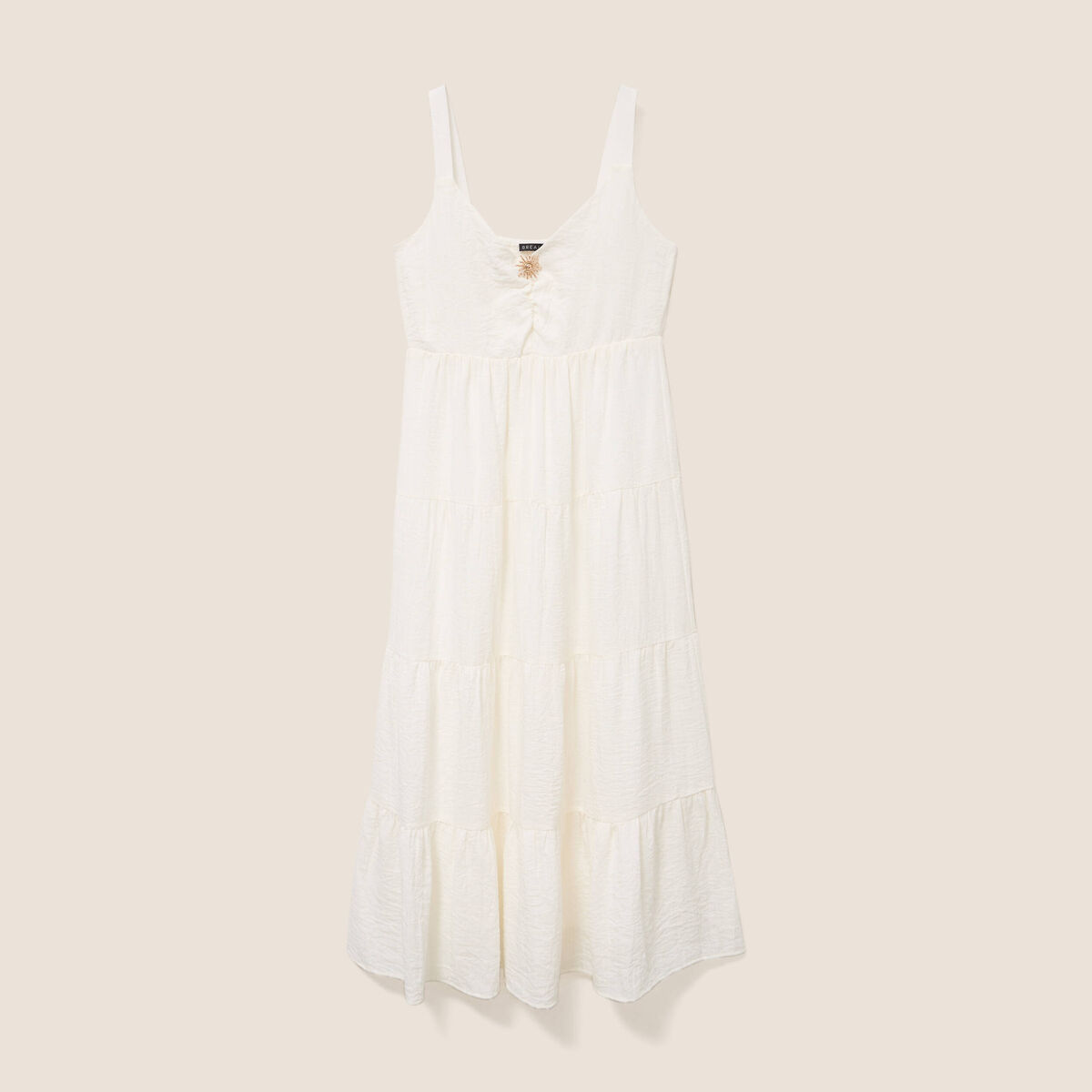 Robe longue &eacute;vas&eacute;e &agrave; fines bretelles ecru femme