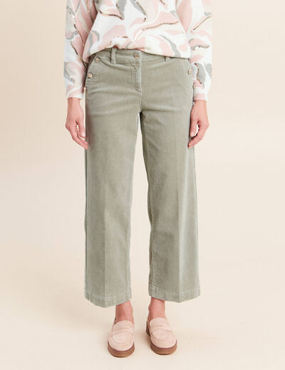 Pantalon large velours c&ocirc;tel&eacute; vert clair femme