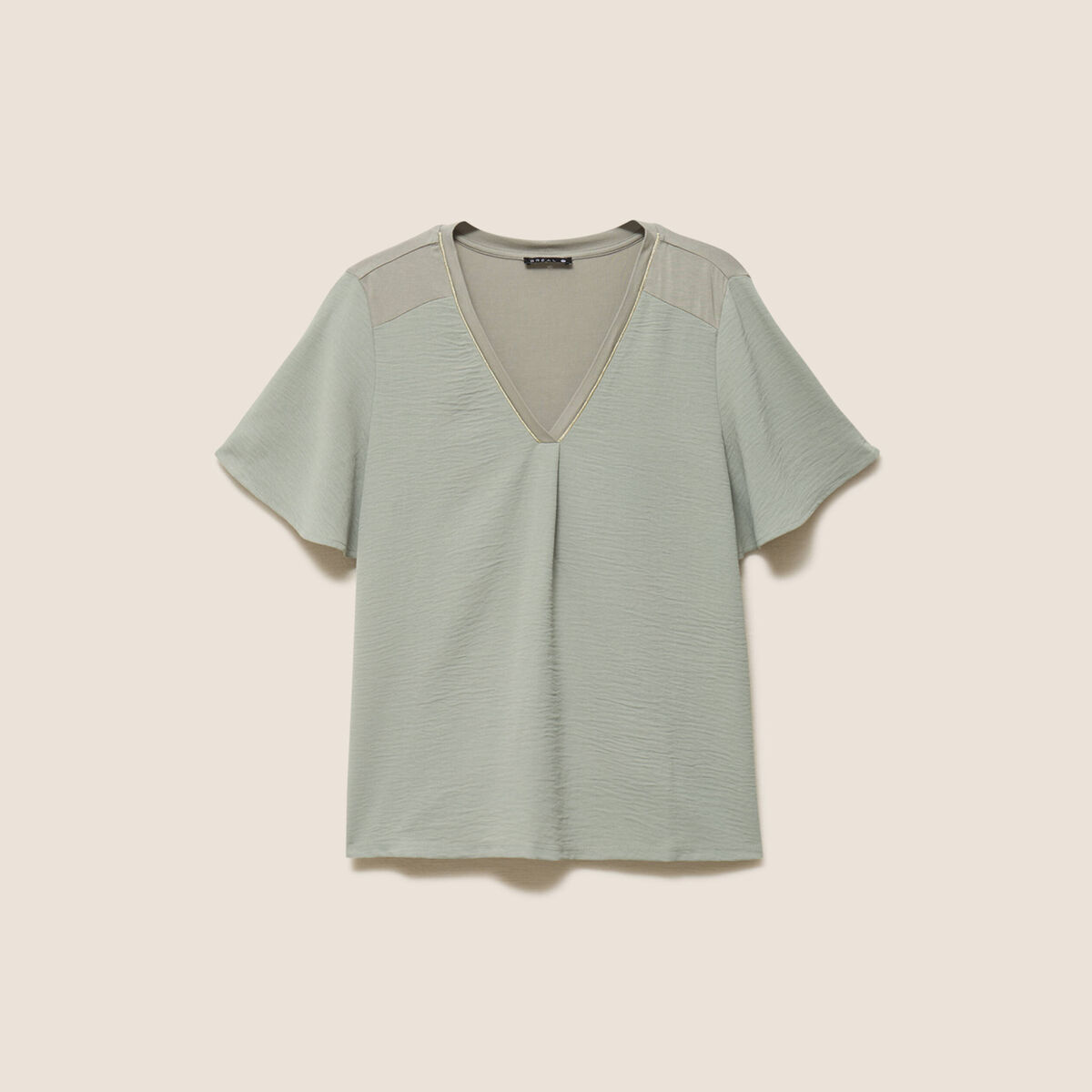 T-shirt bi-mati&egrave;re manches courtes vert clair femme