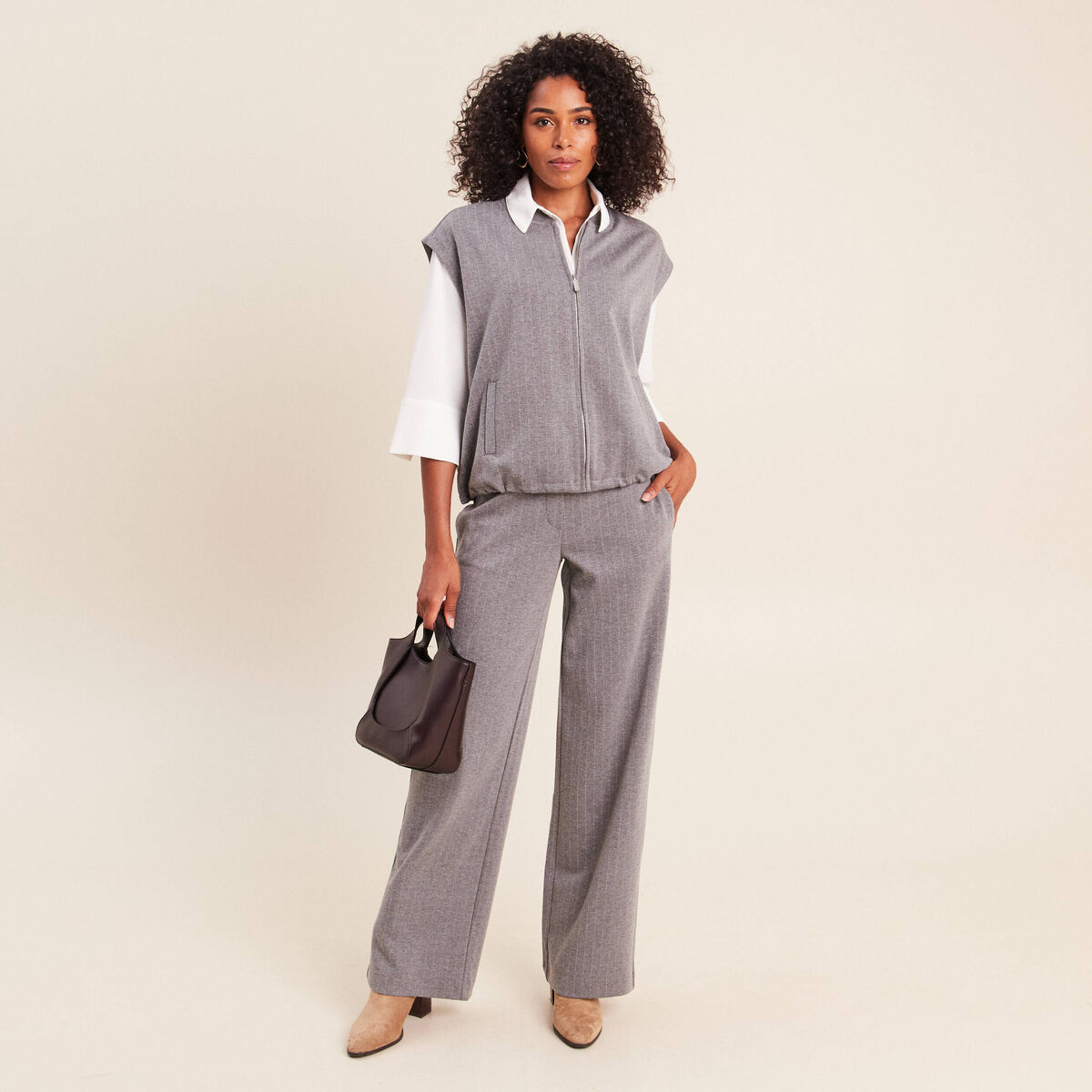 Bomber sans manches bas resserr&eacute; gris femme