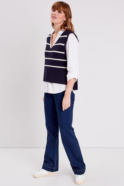 Pull sans manches bleu foncé femme