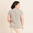 T-shirt col v manches courtes aspect lin vert clair femme