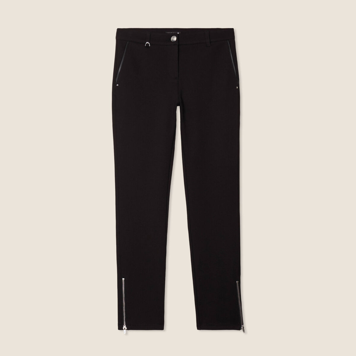 Pantalon ajusté détails zippés noir femme