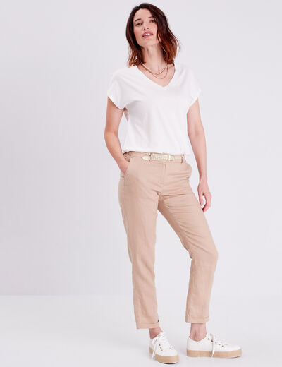 Pantalon flou ceinturé sable femme