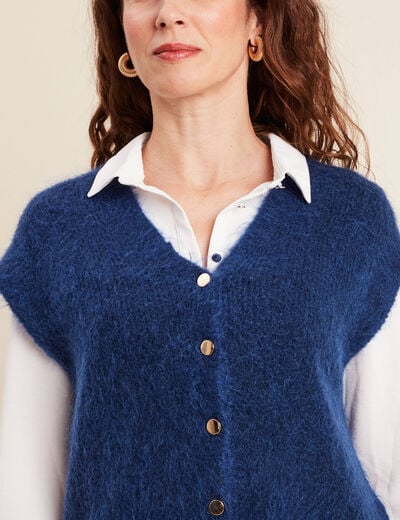 Gilet droit mi-long col v bleu marine femme