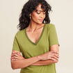 T-shirt manches courtes col en V vert femme