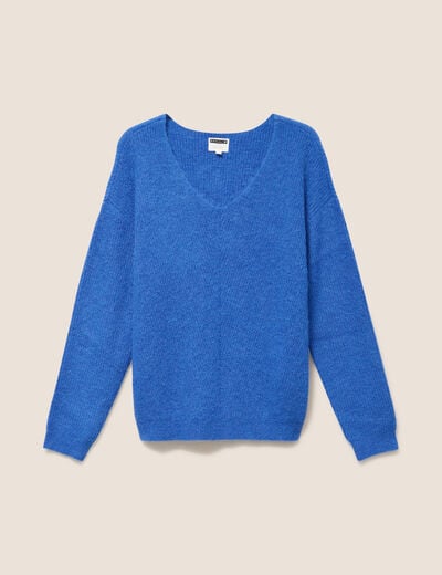 Pull col v bleu electrique femme