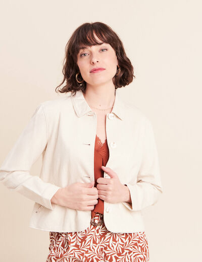 Veste droite courte manches longues beige femme