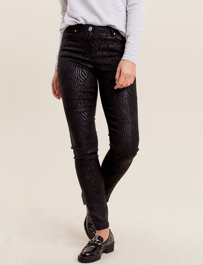 Pantalon ajusté enduit denim noir femme