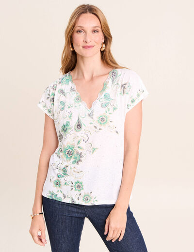 T-shirt col rond ecru femme