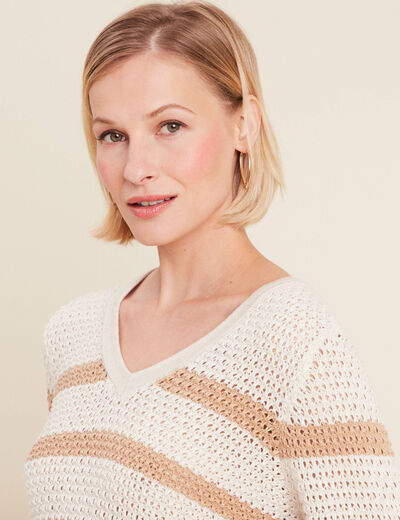 Pull manches longues ajouré blanc femme