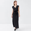 Robe longue droite ceinturée noir femme