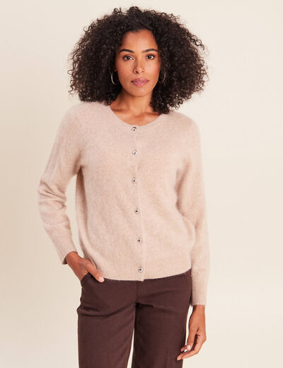 Gilet col rond sable femme