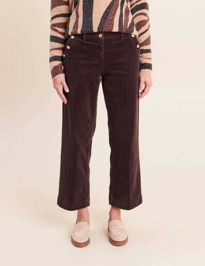 Pantalon large velours c&ocirc;tel&eacute; marron fonc&eacute; femme