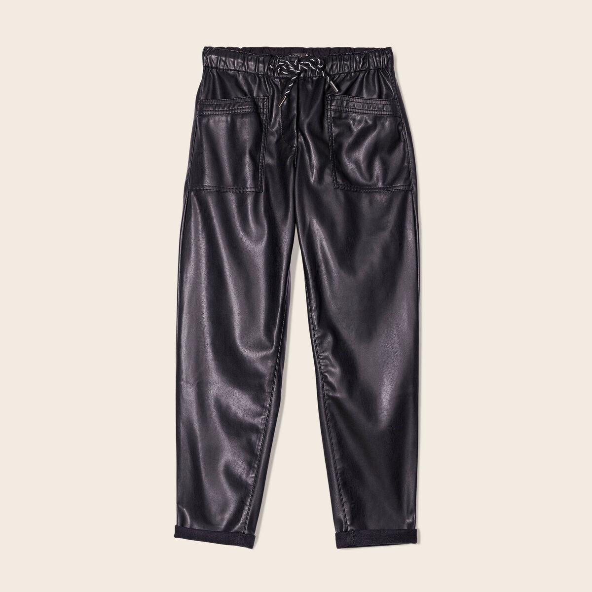 Pantalon coupe mom simili cuir noir femme