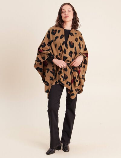 Poncho ceintur&eacute; taupe femme