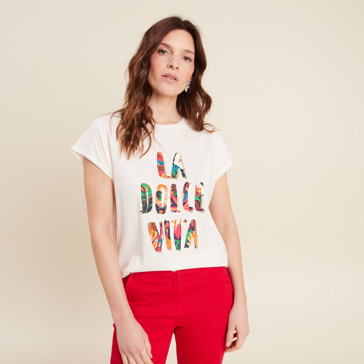 T-shirt manches courtes ecru femme