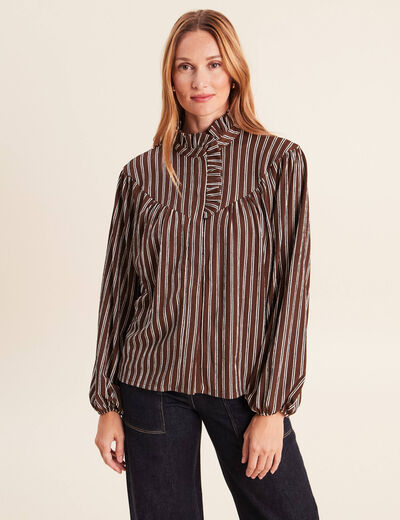 Blouse droite manches longues marron femme