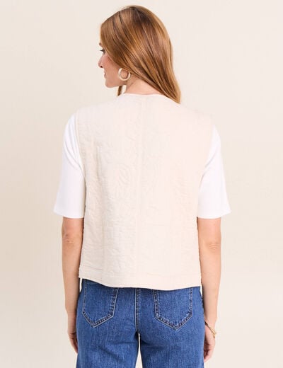 Gilet sans manches doubl&eacute; coton ecru femme