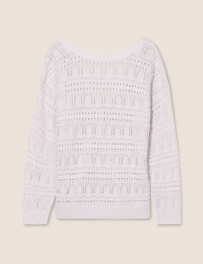 Gilet manches longues ajouré ecru femme
