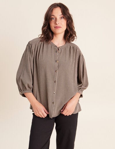 Chemise ample col rond manches longues noir femme