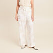 Pantalon large taille haute beige femme