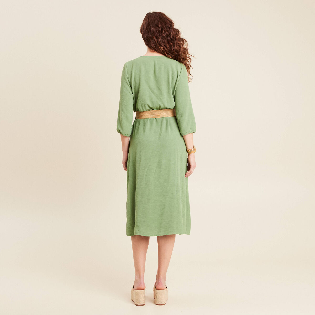 Robe droite ceinturée vert femme