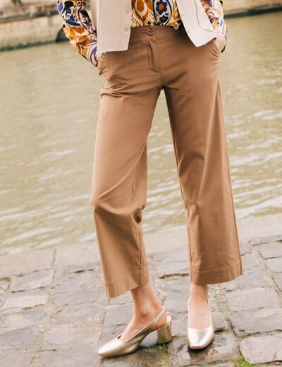 Pantalon large 7/8ème marron femme