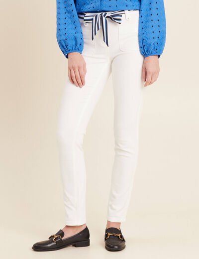 Jean ajusté taille basculée ecru femme