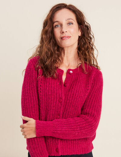 Gilet manches longues rose framboise femme