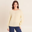 Pull droit col rond manches longues jaune pastel femme