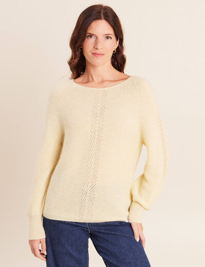 Pull droit col rond manches longues jaune pastel femme
