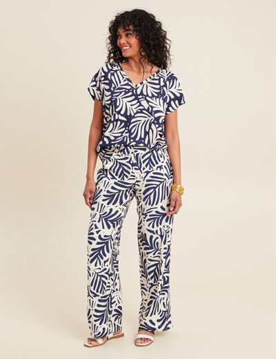 Pantalon flou taille haute blanc femme
