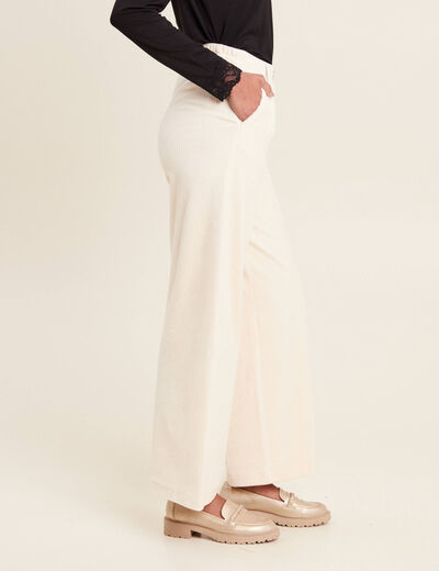 Pantalon large velours ivoire femme