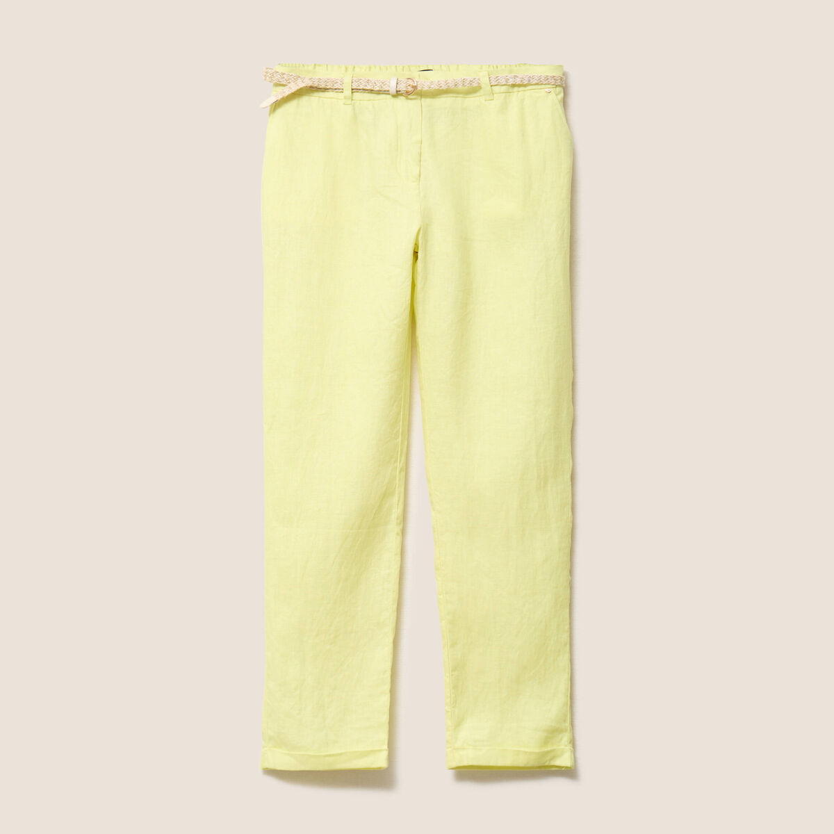 Pantalon flou ceinturé jaune clair femme