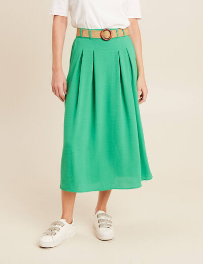 Jupe longue évasée ceinturée vert femme